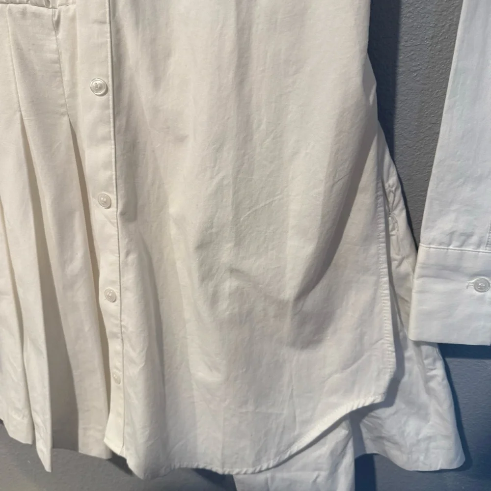 NWT Zara White Cotton Short Shirt Dress Size S Pleated - Picture 6 of 9